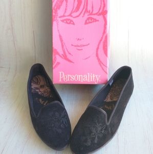 Vintage Soho Felt Shoes Flats Sz 7 Flower Toe Design w/ Personality Box